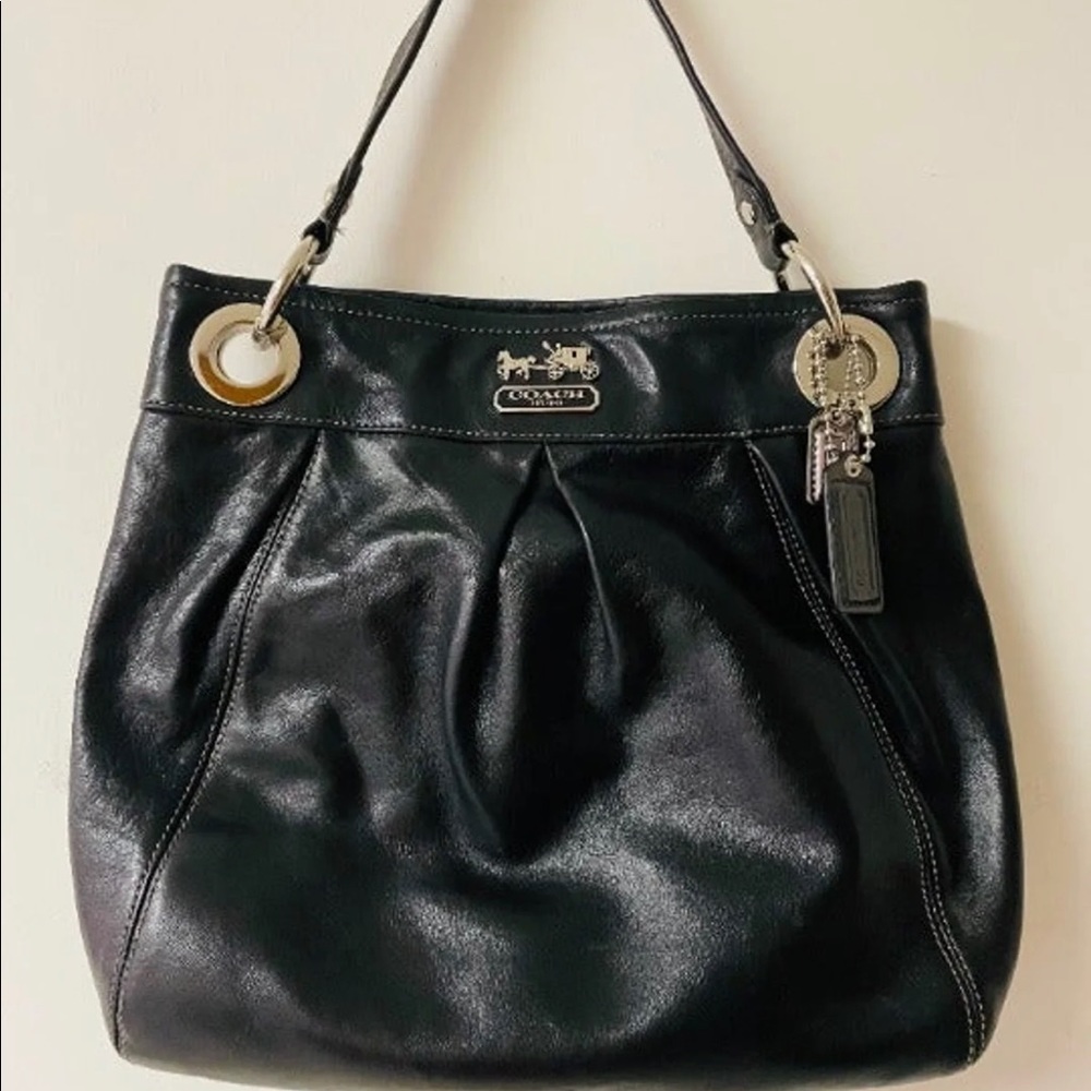 COACH Leather Black Madison Hippie Purse Hand Bag